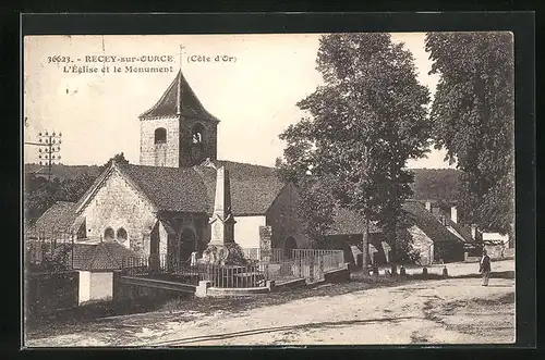 AK Recey-sur-Ource, L`Eglise et le Monument