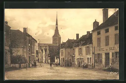 AK Belan-sur-Ource, Grande Rue et Hôtel du Soleil