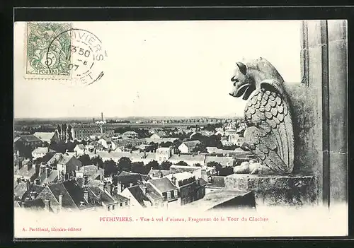 AK Pithiviers, Vue à vol d`oiseau, Fragment de la Tour du Clocher