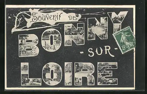 AK Bonny sur Loire, Verschiedene Ortsansichten im Schriftzug