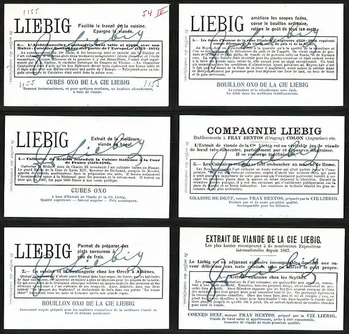 6 Sammelbilder Liebig, Serie Nr.: 1155, Histoire De L'Art Culinaire, Griechen, Römer, Engländer, Franzosen