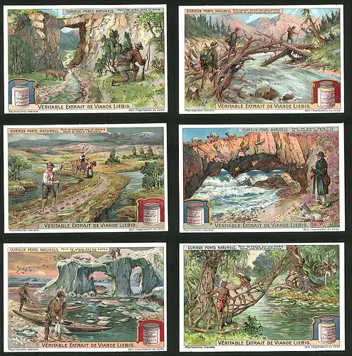 6 Sammelbilder Liebig, Serie Nr.: 1057, Curieux Ponts Naturels, natürliche Brücke in Grönland, Viriginia, Kanada, Bayern