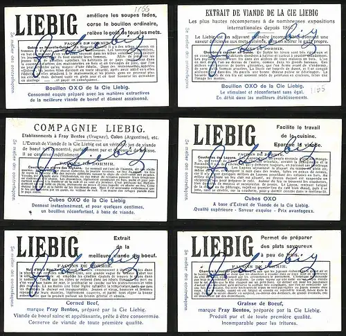 6 Sammelbilder Liebig, Serie Nr.: 1166, facons De Dormir, Schlafgewohnheiten in Neuguinea, Japan, Afghanistan, New York