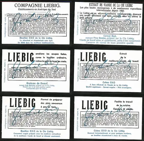 6 Sammelbilder Liebig, Serie Nr.: 1176, Elevage Et Entretien D'Animaux Utiles, Elefant, Hund, Hirsch, Vogel Strauss