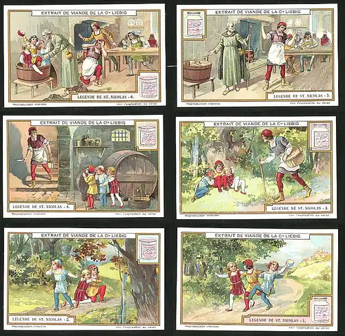 6 Sammelbilder Liebig, Serie Nr.: 1210, Legende De St. Nicolas, Szenen der Legende um St. Nicolas