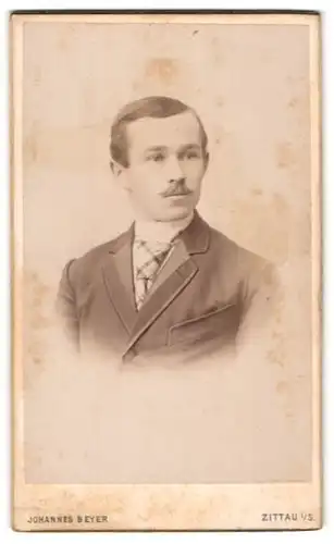 Fotografie Johannes Beyer, Zittau i / S., Portrait bürgerlicher Herr mit Krawatte und Schnurrbart