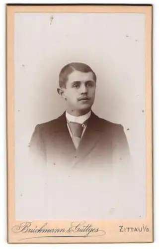 Fotografie Brückmann & Güttges, Zittau i / S., Portrait junger Herr im Anzug mit Krawatte