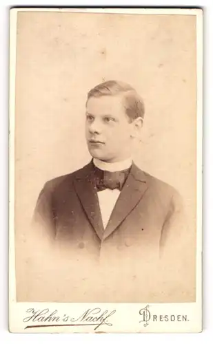 Fotografie Hahn`s Nachfl., Dresden, Portrait junger Herr im Anzug mit Fliege