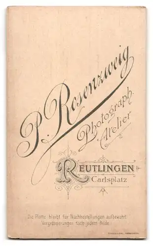 Fotografie P. Rosenzweig, Reutlingen, Mann im Anzug mit Oberlippenbart