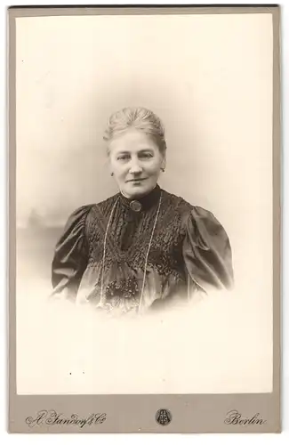 Fotografie A. Jandorf & Co., Berlin, Portrait bürgerliche Dame mit Kragenbrosche