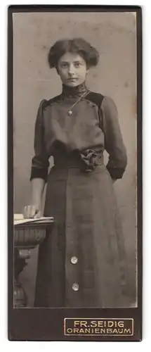 Fotografie Fr. Seidig, Oranienbaum, Portrait junge Dame im eleganten Kleid mit Herzkette