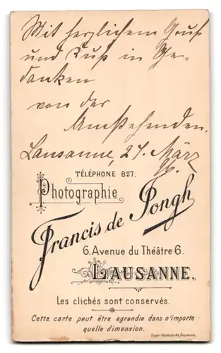 Fotografie Francis de Jongh, Lausanne, Portrait junge Dame im zeitgenössischen Kleid