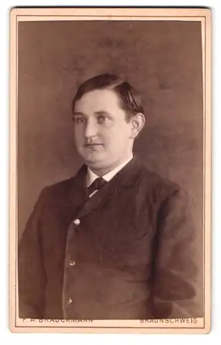 Fotografie F. A. Brauckmann, Braunschweig, Portrait junger Herr in modischer Kleidung mit Fliege
