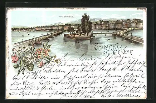 Lithographie Geneve, Vue Generale