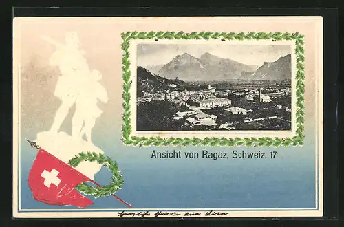 Präge-Lithographie Ragaz, Totaleansicht vom Ort