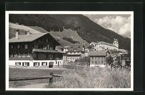 AK Disentis, Ortspartie mit Blick zum Kloster