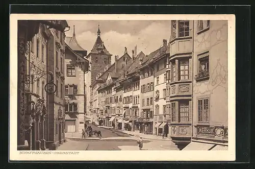 AK Schaffhausen-Oberstadt, Blick in eine Strasse mit Passanten