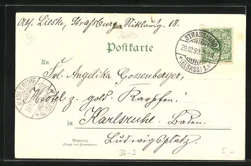 AK Behüt Dich Gott!, Trompeter mit Pferd vor der Stadt im Winter, Neujahrsgruss 1900