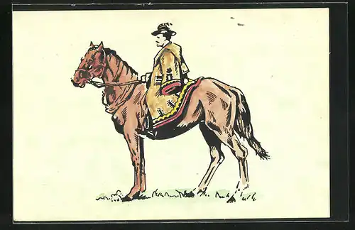 AK Ungarische Volkstracht eines Reiters mit Pferd