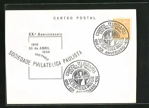 AK Sao Paulo, Ausstellung, Sociedade Philatelica Paulista 30. April 1939