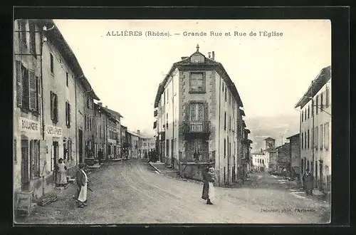 AK Allières, Grande Rue et Rue de l`Église, Strassenpartien