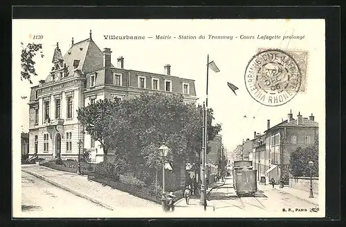 AK Villeurbanne, Mairie, Station du Tramway, Cours Lafayette prolongé