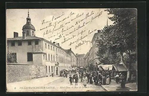 AK Villefranche-Sur-Saone, Hôtel-Dieu et Rue de la Sous-Préjecture