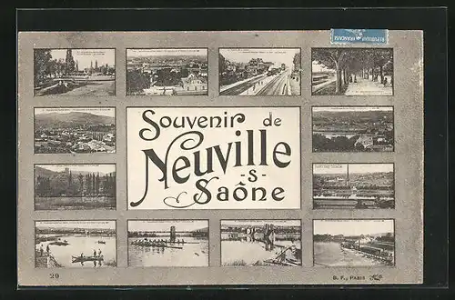 AK Neuville-s-Saône, versch. Motive, Flusspartie, Strassenpartie, Panorama
