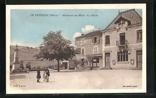 AK Le Perréon, Monument aux Morts, La Mairie