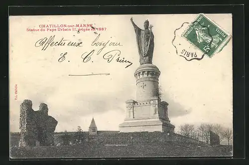 AK Chatillon-sur-Marne, Statue du Pape Urbain II. érigée en 1887