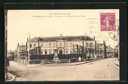 AK Le Mesnil-sur-Oger, La Mairie et le Monument aux Morts