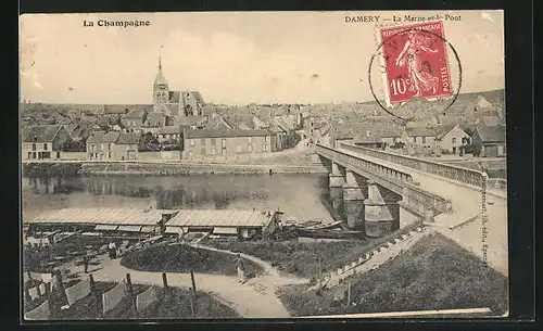 AK Damery, la Marne et le Pont