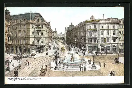 AK Frankfurt, Kaiserstrasse mit Springbrunnen