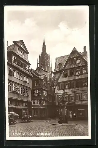 AK Alt-Frankfurt, Blick auf Saalgasse mit Denkmal