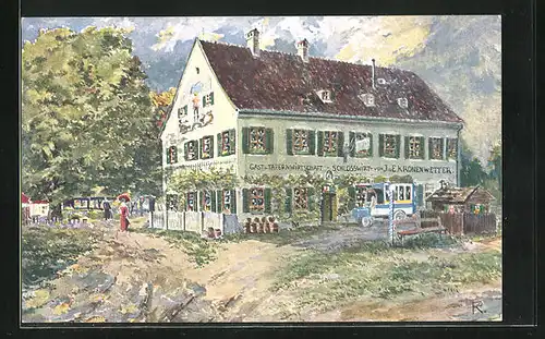 Künstler-AK München-Oberföhring, Gasthaus Schlosswirt von J. u. E. Kronenwetter