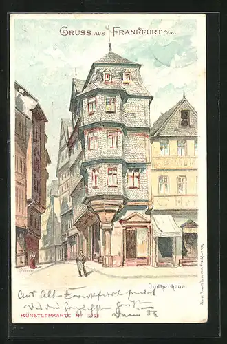 Künstler-Lithographie R. Werner: Alt-Frankfurt, Lutherhaus