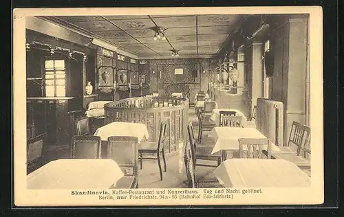 AK Berlin, Café-Restaurant und Konzerthaus Skandinavia, Friedrichstrasse 94 a-95, Innenansicht