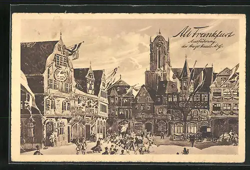 Künstler-AK Alt-Frankfurt, 17. Deutsches Bundes- und Goldenes Jubiläums-Schiessen 1912, Ausführung der Hugo Haase AG