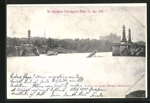 AK München, Die eingestürzte Prinz-Regneten-Brücke 1899