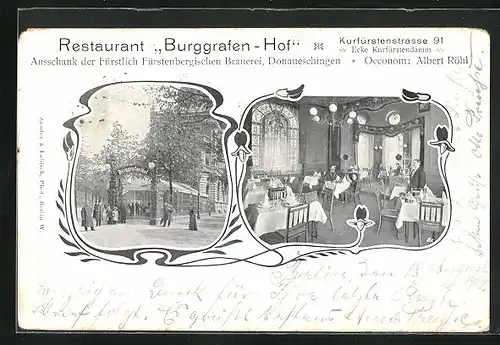 AK Berlin-Charlottenburg, Restaurant Buggrafen-Hof in der Kurfürstenstrasse 91