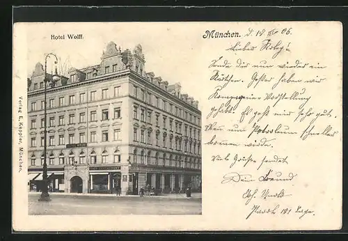 AK München, Hotel Wolff in der Arnultstrasse 14, Aussenansicht