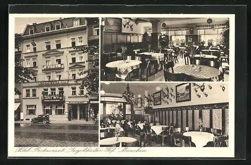 AK München, Hotel Restaurant Ingolstädter Hof, Aussenansicht, in der Gaststube