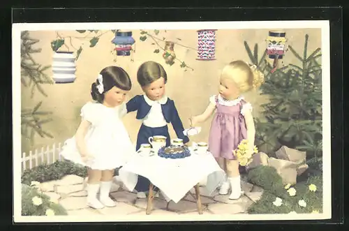 AK Käthe Kruse-Puppe, Puppen am Geburtstagstisch