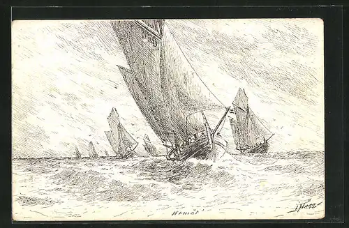 Künstler-AK Segelboot auf hoher See, Segelsport