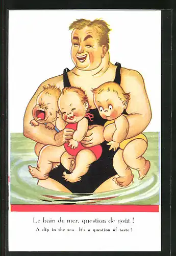 AK lachender Vater mit drei Kindern beim Schwimmen