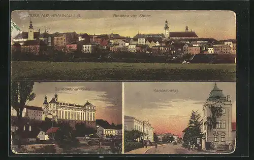 AK Braunau / Broumov, Panorama, Kaiserstrasse, Benediktinerkloster