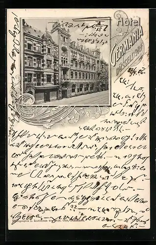 AK Düsseldorf, Hotel Germania, Strassenansicht