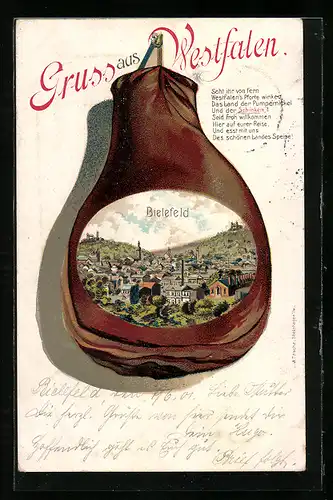 Passepartout-Lithographie Bielefeld, Stadtansicht im westfälischen Schinken