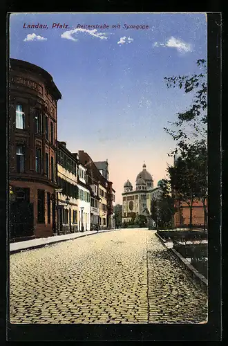AK Landau / Pfalz, Partie in der Reiterstrasse mit Blick zur Synagoge