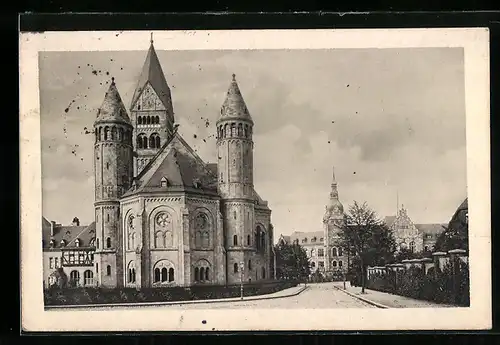 AK Essen, Erlöserkirche und Geschäftsgebäude des Bergbaulichen Vereins